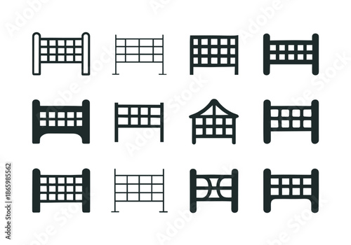 Sports Logo Icon Set. Sports activities. Icon set. Set Logo of sports activities: tennis net. harmonious logo variations of the same emblematic concept, each