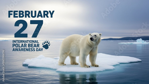 Polar Bear Standing on Melting Iceberg during International Polar Bear Awareness Day