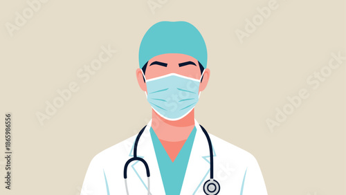 Healthcare professional in uniform with mask and stethoscope