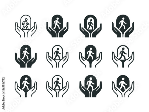 Companionship Icon Set. Offering companionship and encouragement to someone starting a new chapter. Icon set. Set Logo of offering companionship and