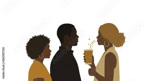 Diverse Friends Drinking Coffee Together Silhouette Illustration