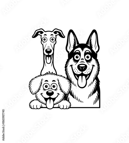  Dogs faces doodle Collection of hand drawn funny cute faces of dogs pets of different breeds and fur styles isolated on transparent background. Illustration of dogs breeds for kids
