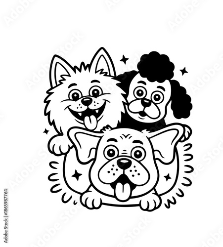  Dogs faces doodle Collection of hand drawn funny cute faces of dogs pets of different breeds and fur styles isolated on transparent background. Illustration of dogs breeds for kids