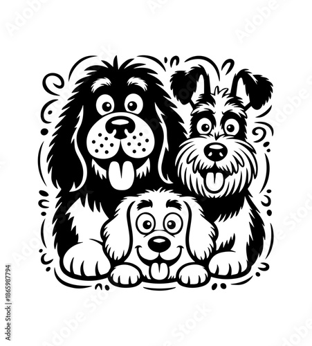  Dogs faces doodle Collection of hand drawn funny cute faces of dogs pets of different breeds and fur styles isolated on transparent background. Illustration of dogs breeds for kids