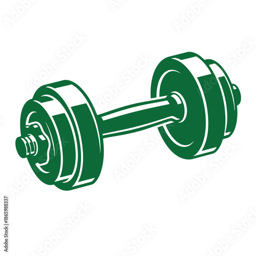 Green dumbbell weightlifting equipment for fitness and exercise routine at gym