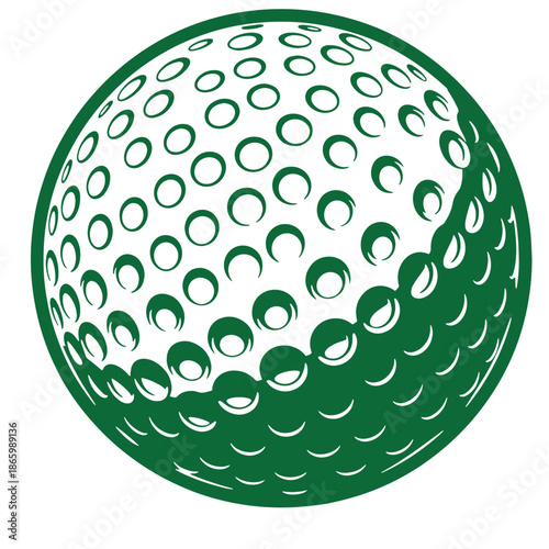 Green golf ball with dimples on white background