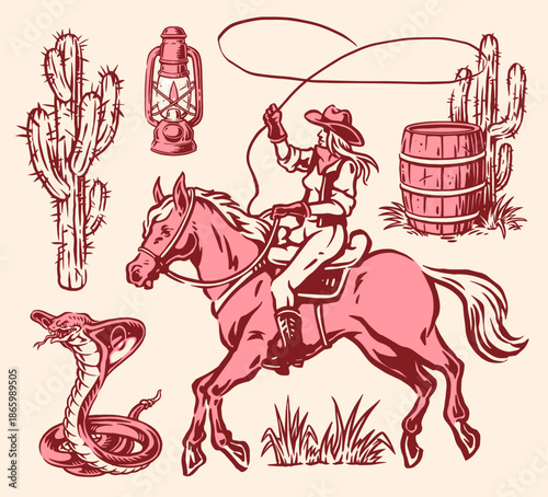 Cowgirl on horse with rope