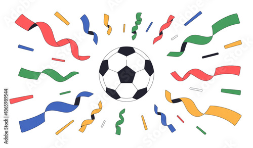 Football championship win celebration background with soccer ball and confetti