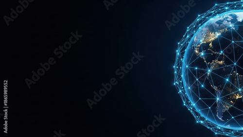 Three dimensional global planet net virtual transfer digital space continent map tech network technology communication information business worldwide networking concept connection connect