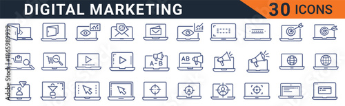 Digital marketing icons set for online business and social media strategy