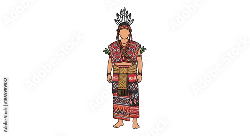 Indigenous Person in Traditional Tribal Attire with Elaborate Headdress.