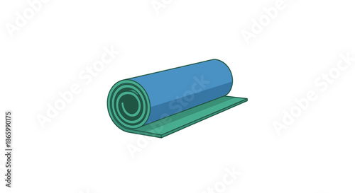 Rolled Blue and Green Yoga Mat for Exercise and Fitness.