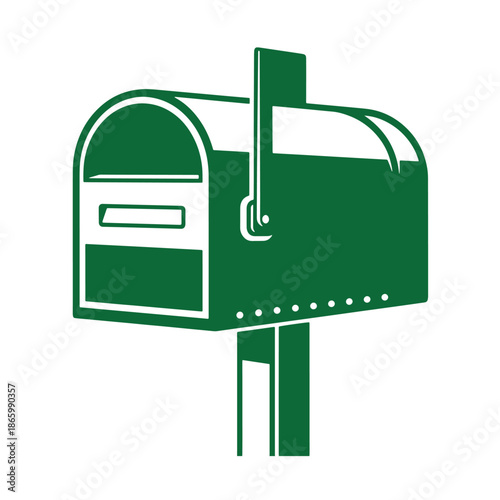 Green mailbox icon on white background for postal service or communication concept