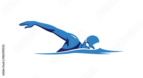 Dynamic Blue Swimmer Illustration Performing Freestyle Stroke in Water.
