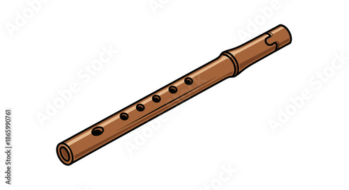 A traditional wooden transverse flute a simple woodwind musical instrument illustration.