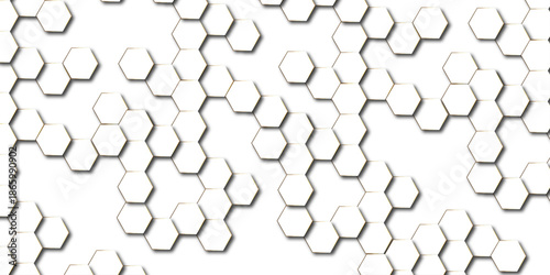 Abstract hexagon white background with shadow .white background Futuristic blue neon honeycombs. Modern technology design. Vector illustration.	