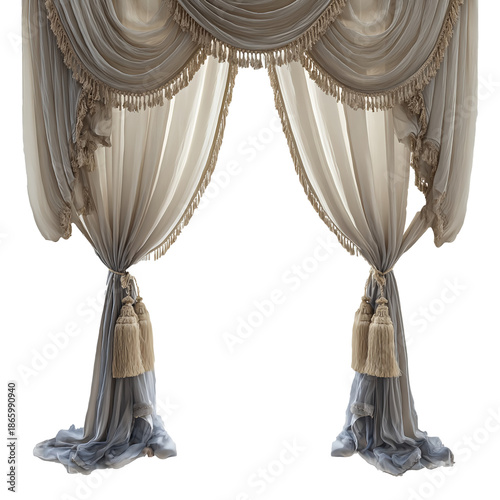 Linen tasseled curtains, high quality, professional stock photo, realistic details, transparent background