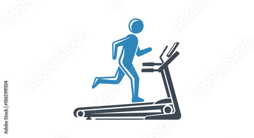 Blue Silhouette Person Running on Treadmill Exercise Machine.