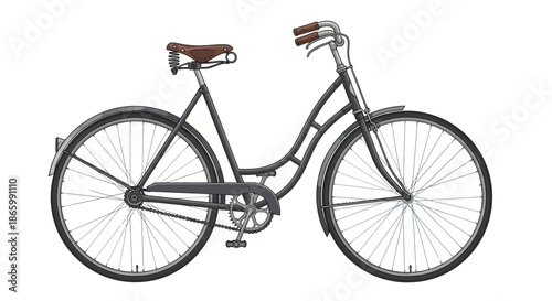 Classic Vintage Bicycle with Brown Leather Saddle and Handlebars.