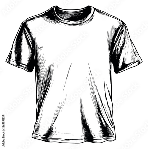 Hand drawn illustration of a blank t-shirt depicting a design template for custom apparel