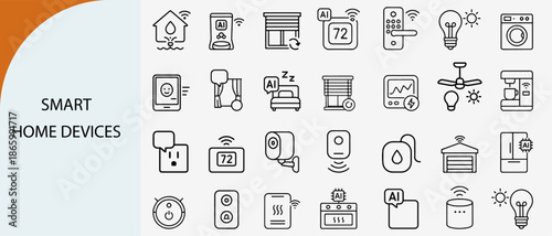 smart home devices and internet of things iot outline icons