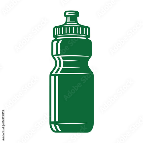 Green plastic sports water bottle with screw on cap isolated on white background