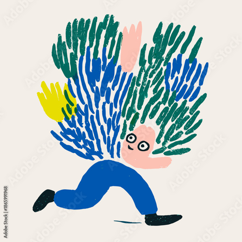 Playful creature hiding among vibrant foliage