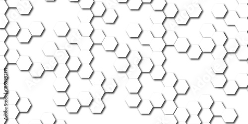 Abstract hexagon white background with shadow .white background Futuristic blue neon honeycombs. Modern technology design. Vector illustration.	