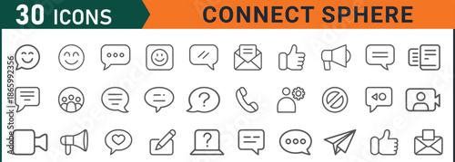 Set of 30 social media and communication icons for modern digital design