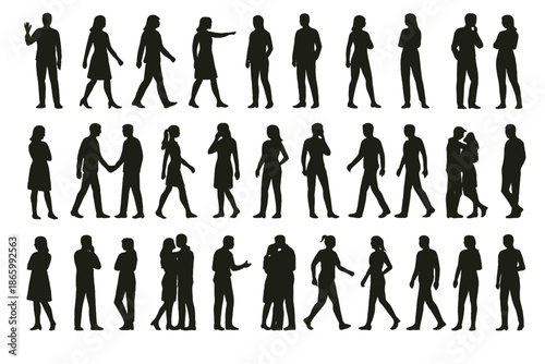 Silhouette collection of diverse adult figures in various poses