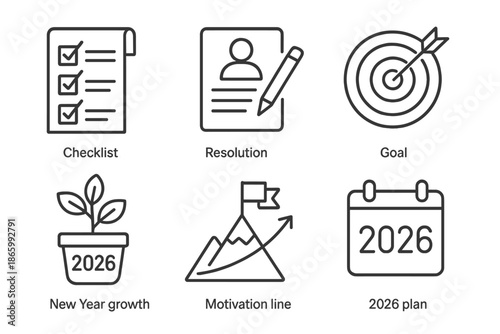Checklist and resolution icons for 2026 goals and growth plans