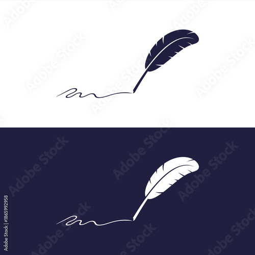 Silhouette illustration of a quill pen with two color styles. Ancient writing tool. vector illustration.