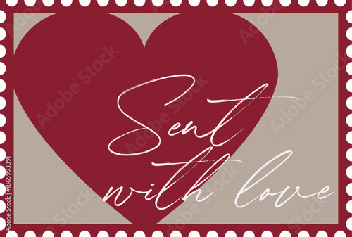 Sent With Love Valentine Postage Stamp with Heart Illustration