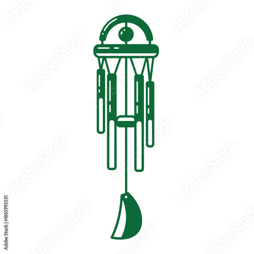 Green wind chime decoration with hanging tubes and ball ornament  musical instrument