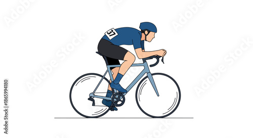 Cyclist in Blue Racing Kit Riding Bicycle in Profile.