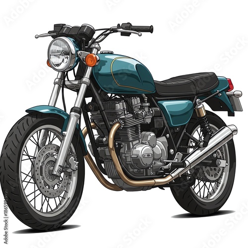 Classic motorcycle illustration with detailed engine