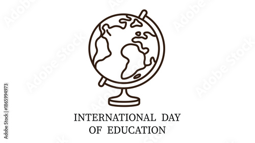  International Day of Education minimal line art illustration with globe icon symbolizing global learning, knowledge and worldwide academic awareness