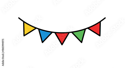 Colorful Triangular Party Bunting Decoration with Black Outline.