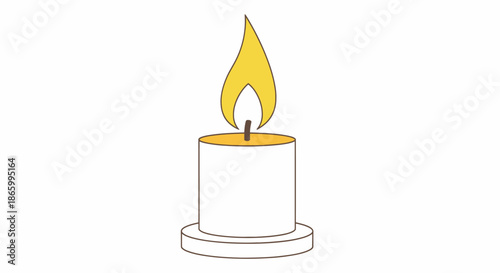 Simple White Candle with Yellow Flame Burning Brightly.