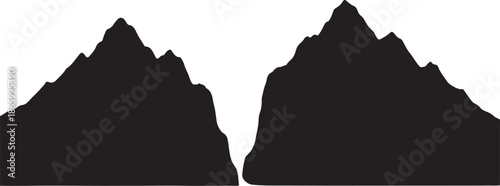 Twin Mountain Silhouettes Vector Border Isolated on White Background

