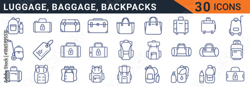 Collection of 30 luggage and baggage icons for travel and transportation needs