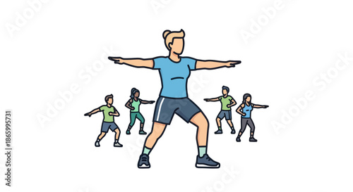 Group Fitness Instructor Leading Exercise Class with Participants.