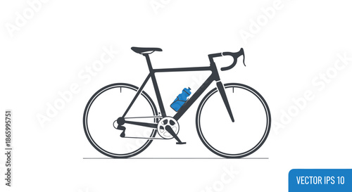 Side profile illustration of a modern black road bicycle with a blue water bottle.