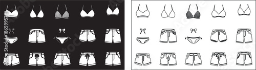 Set of Flat Design Swimwear and Summer Shorts Vector Icons Collection isolated PNG with Transparent Background