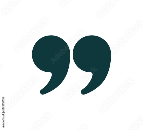 A large dark green quotation mark icon on a white background
