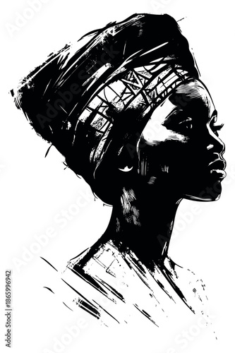 Hand drawn illustration of an african woman depicting a confident profile for cultural representation
