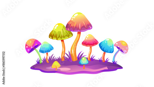 Colorful mushrooms in a fantasy landscape