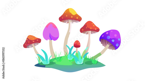 Colorful mushrooms in a grassland