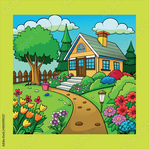 Formal garden walkway between fence