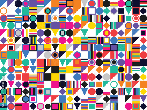 Vibrant geometric patterns in a colorful mosaic